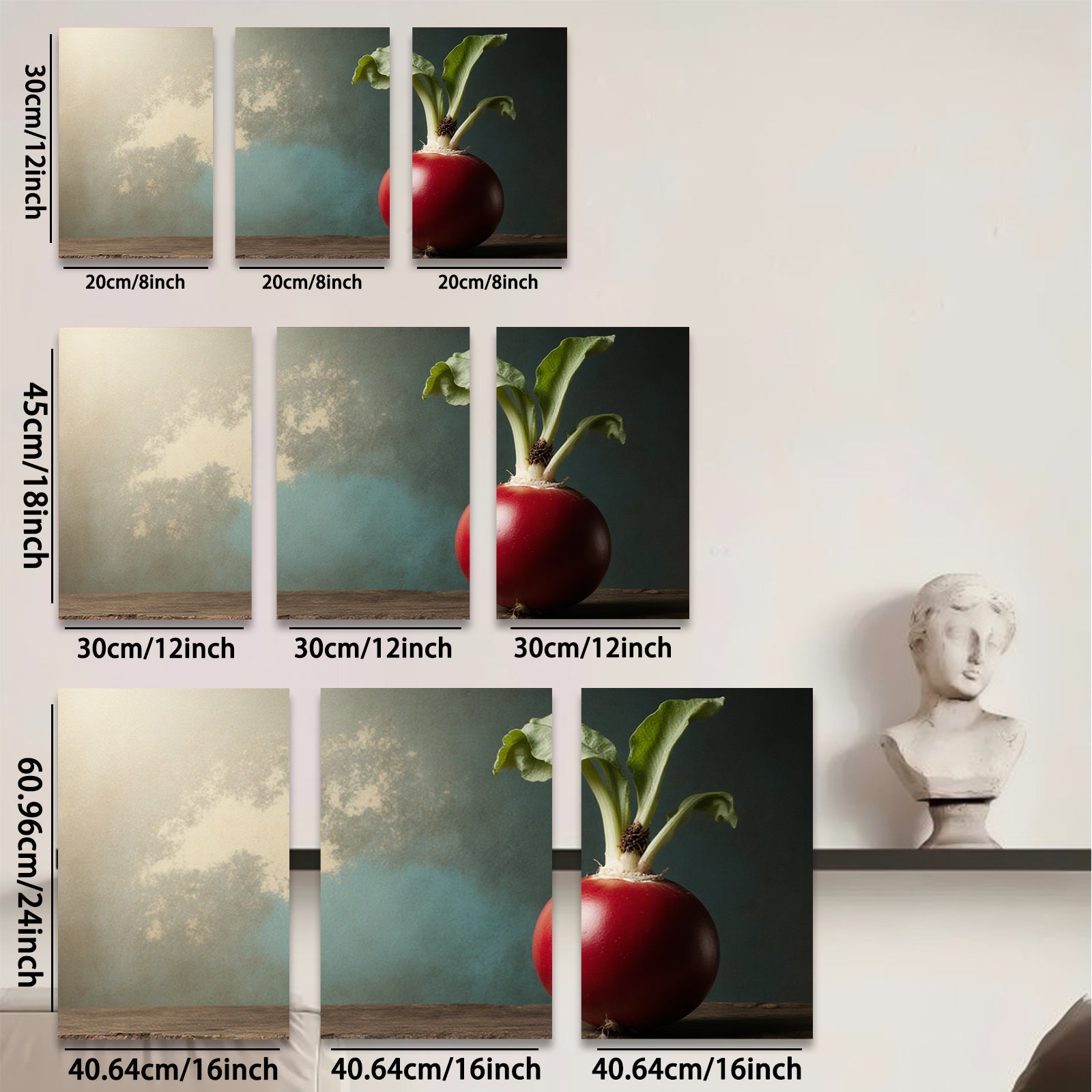 2D flat 1pc vibrant radish still life farmhouse kitchen dining room wall decor modern botanical prints gallery wrapped canvas artwork