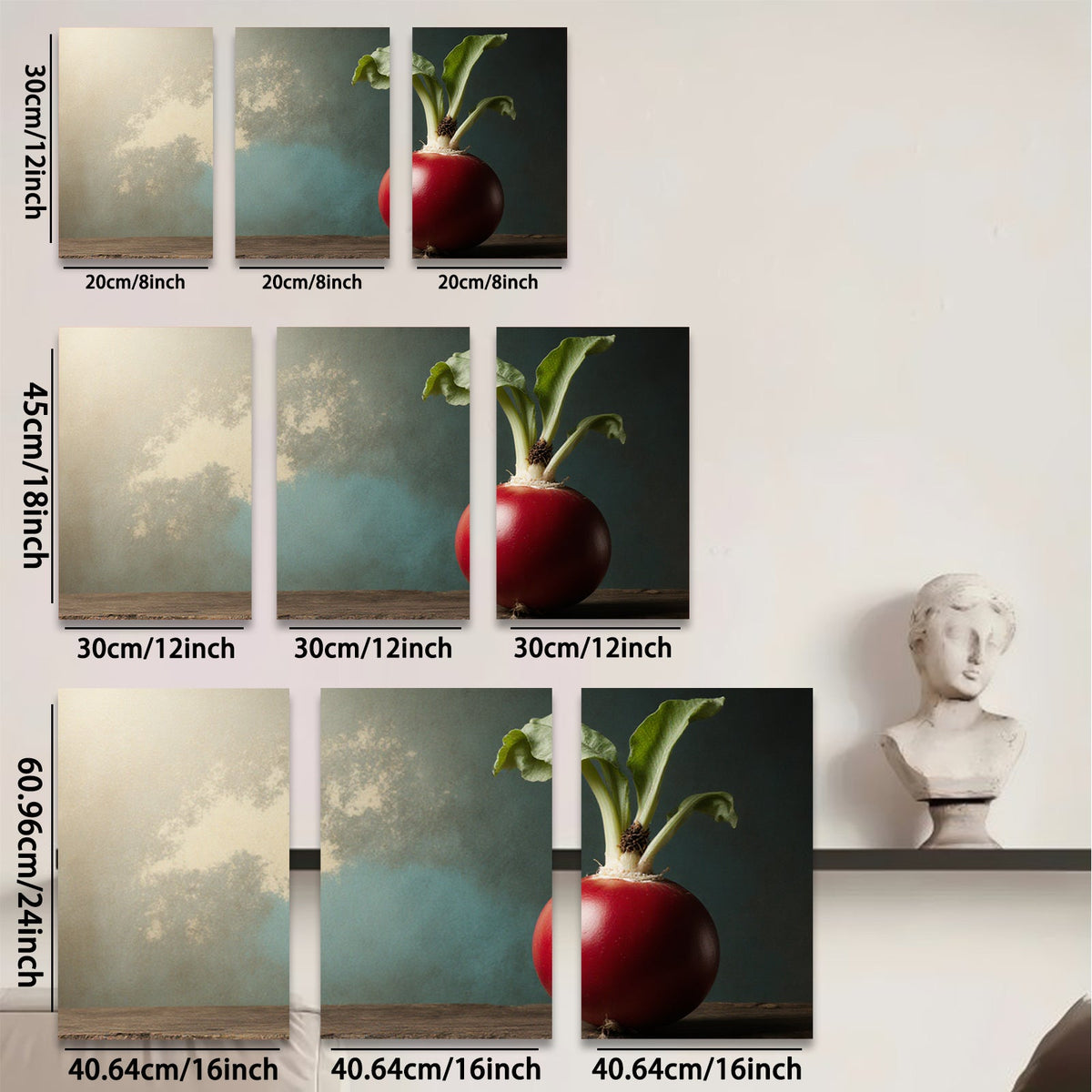 2D flat 1pc vibrant radish still life farmhouse kitchen dining room wall decor modern botanical prints gallery wrapped canvas artwork
