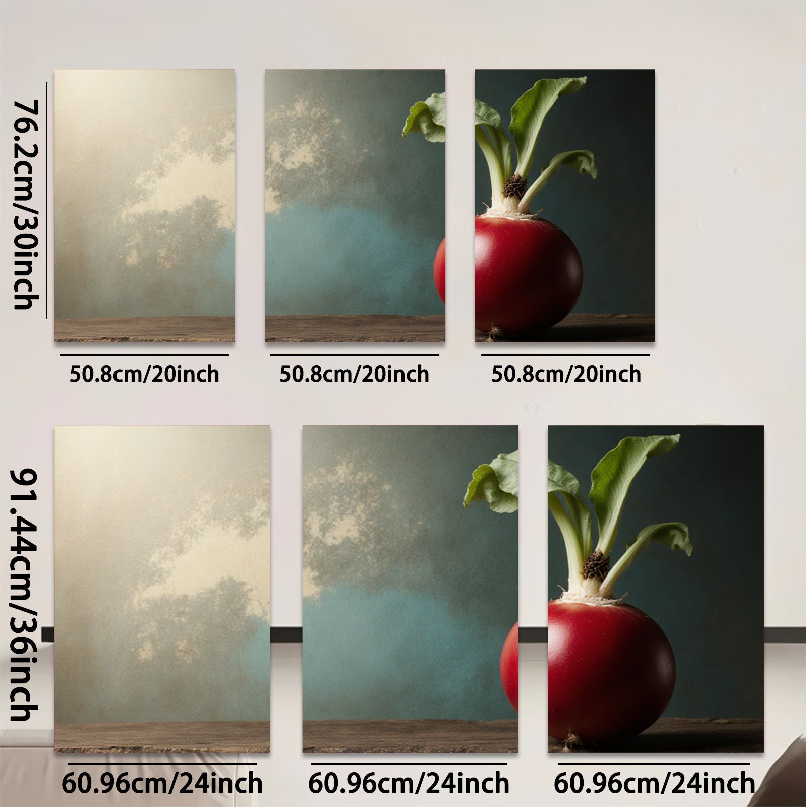 2D flat 1pc vibrant radish still life farmhouse kitchen dining room wall decor modern botanical prints gallery wrapped canvas artwork