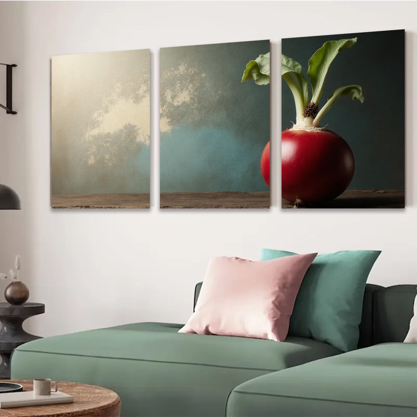 2D flat 1pc vibrant radish still life farmhouse kitchen dining room wall decor modern botanical prints gallery wrapped canvas artwork