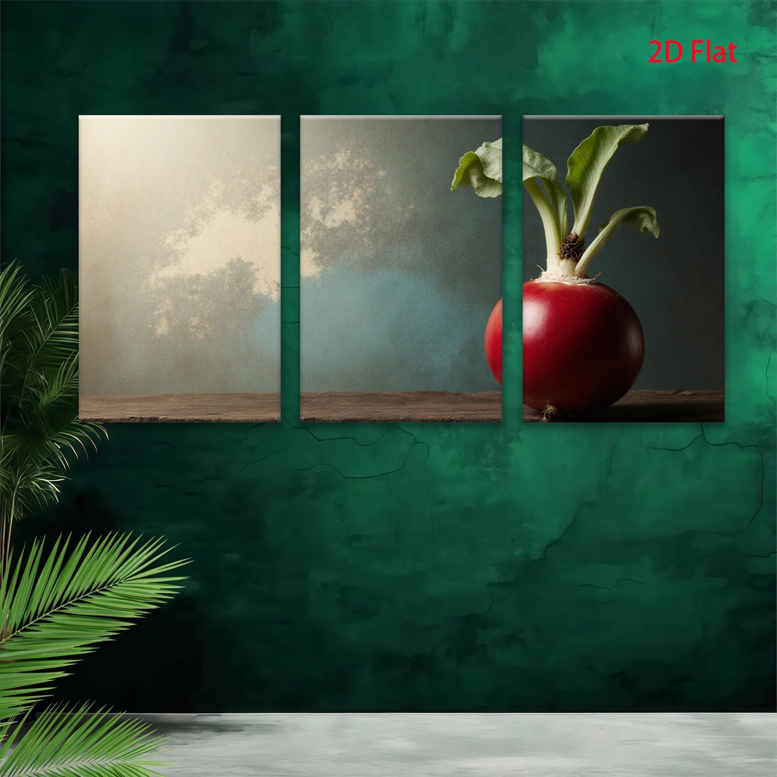 2D flat 1pc vibrant radish still life farmhouse kitchen dining room wall decor modern botanical prints gallery wrapped canvas artwork