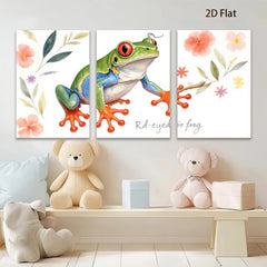 2D flat 1pc vibrant rainforest red eyed tree frog wall art canvas prints for living room bedroom gallery wrapped modern farmhouse decor botanical nature inspired