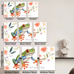2D flat 1pc vibrant rainforest red eyed tree frog wall art canvas prints for living room bedroom gallery wrapped modern farmhouse decor botanical nature inspired