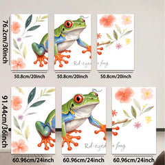 2D flat 1pc vibrant rainforest red eyed tree frog wall art canvas prints for living room bedroom gallery wrapped modern farmhouse decor botanical nature inspired