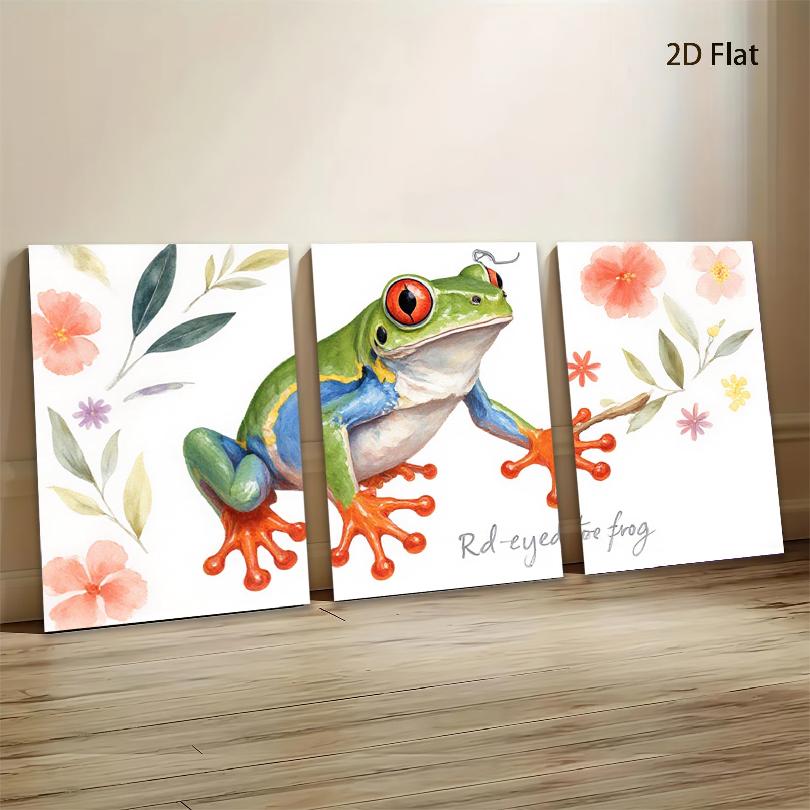 2D flat 1pc vibrant rainforest red eyed tree frog wall art canvas prints for living room bedroom gallery wrapped modern farmhouse decor botanical nature inspired
