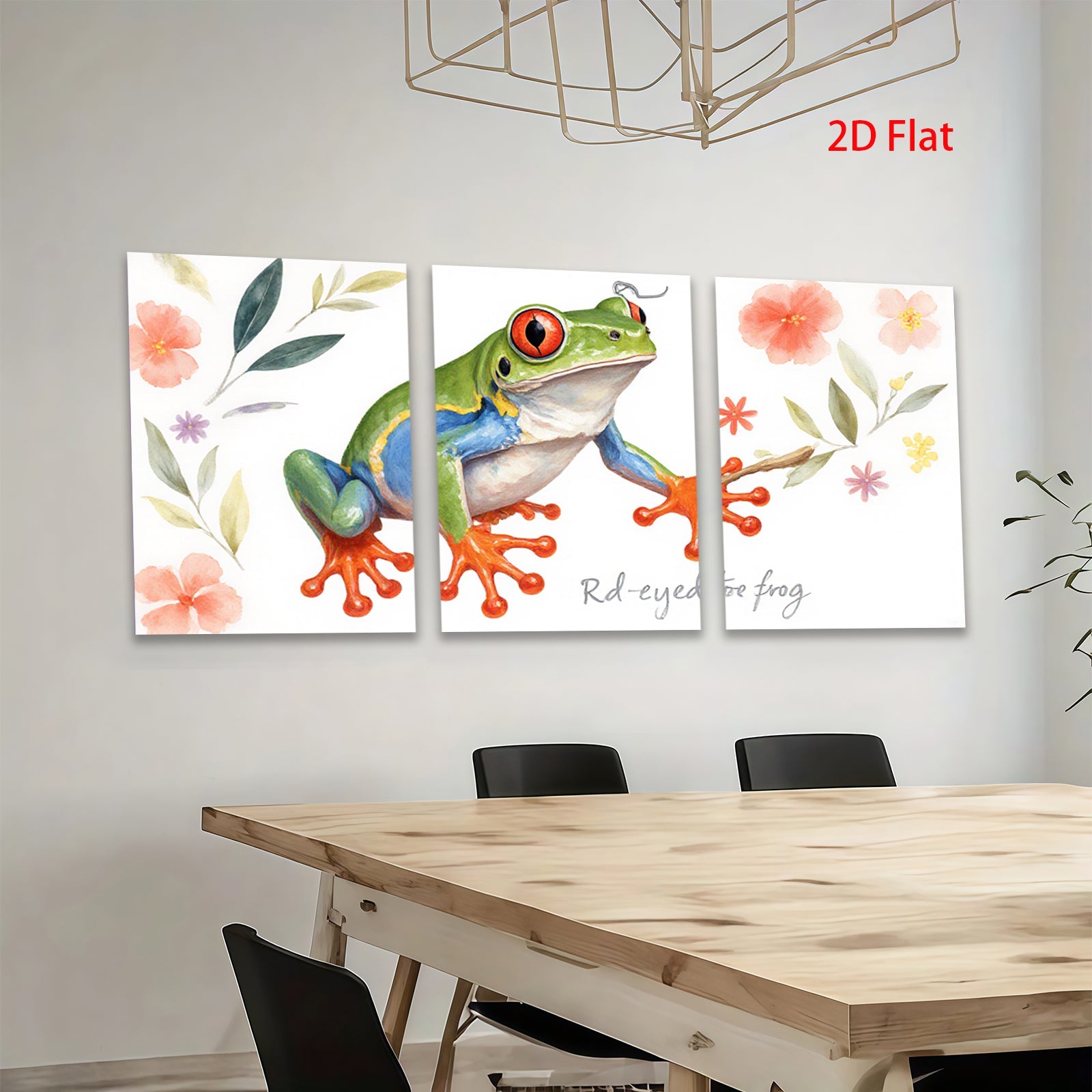 2D flat 1pc vibrant rainforest red eyed tree frog wall art canvas prints for living room bedroom gallery wrapped modern farmhouse decor botanical nature inspired