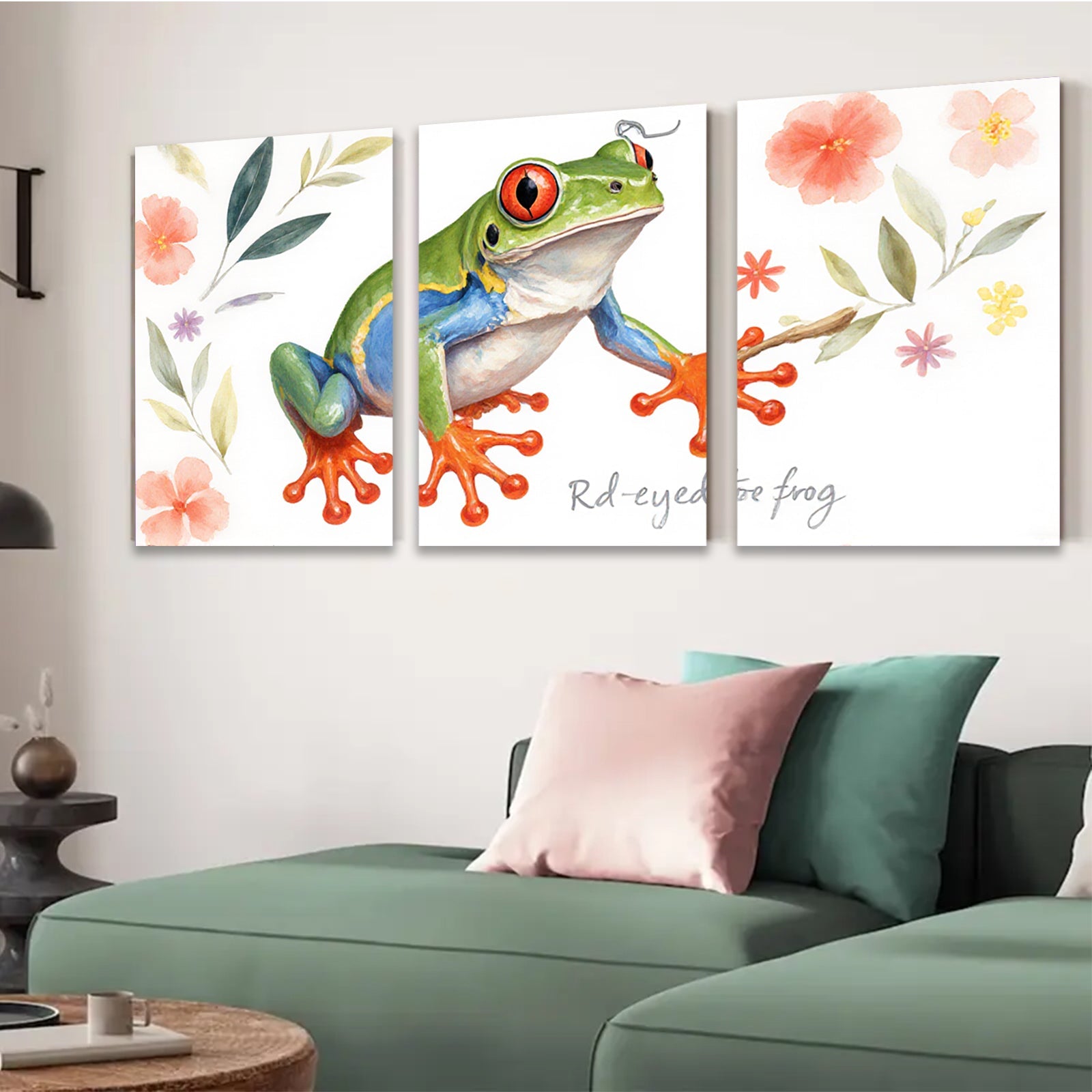 2D flat 1pc vibrant rainforest red eyed tree frog wall art canvas prints for living room bedroom gallery wrapped modern farmhouse decor botanical nature inspired
