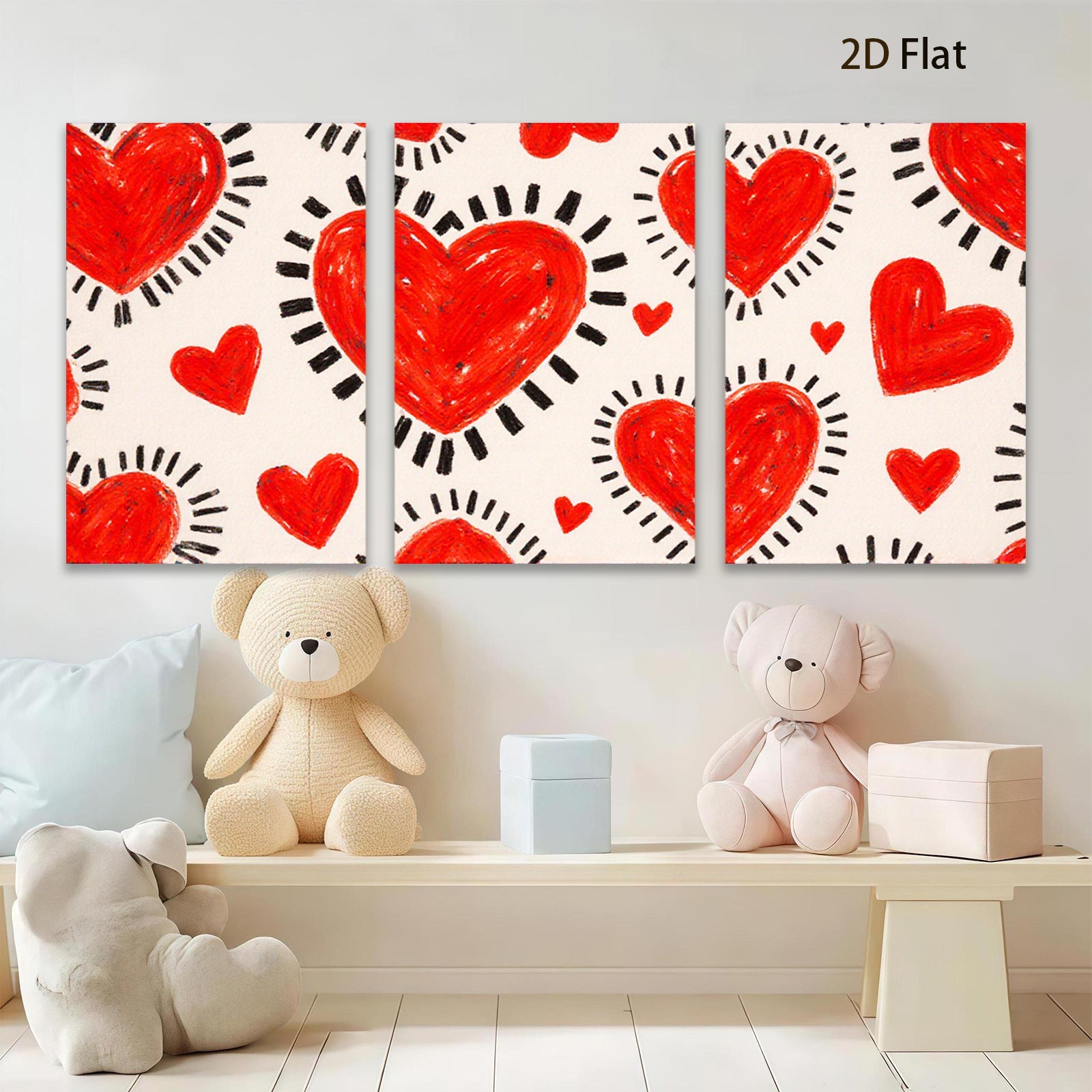 2D flat 1pc vibrant red heart pattern wall art canvas prints for bedroom living room decor farmhouse style modern aesthetic gallery wrapped