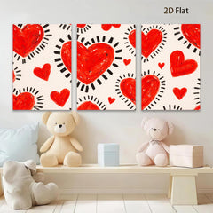2D flat 1pc vibrant red heart pattern wall art canvas prints for bedroom living room decor farmhouse style modern aesthetic gallery wrapped