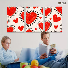 2D flat 1pc vibrant red heart pattern wall art canvas prints for bedroom living room decor farmhouse style modern aesthetic gallery wrapped
