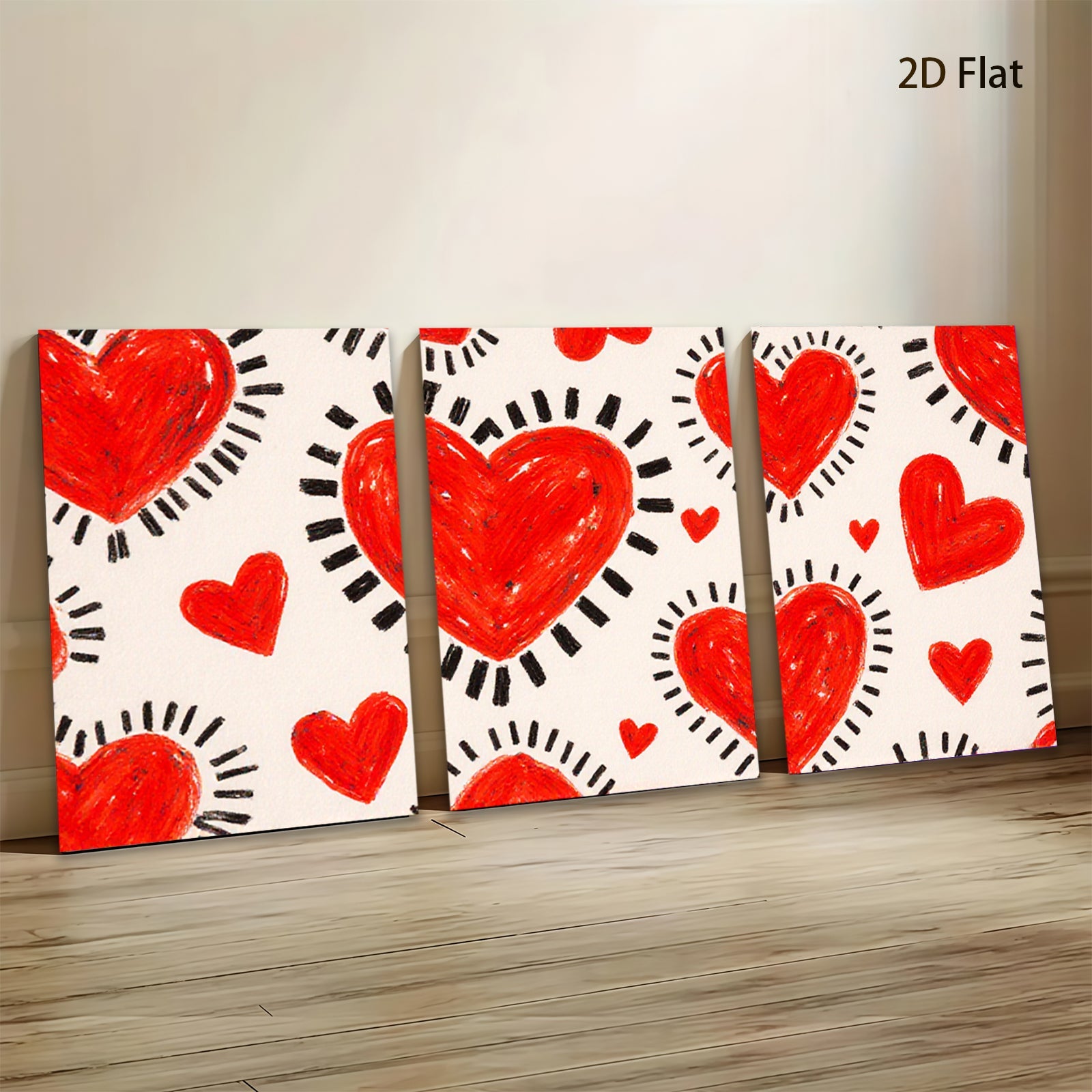 2D flat 1pc vibrant red heart pattern wall art canvas prints for bedroom living room decor farmhouse style modern aesthetic gallery wrapped