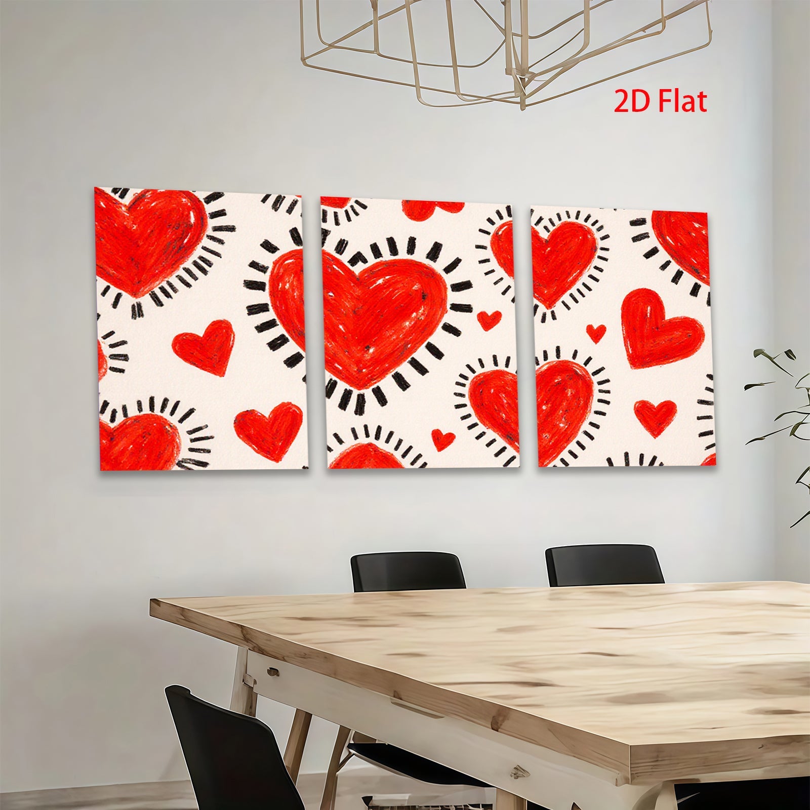 2D flat 1pc vibrant red heart pattern wall art canvas prints for bedroom living room decor farmhouse style modern aesthetic gallery wrapped