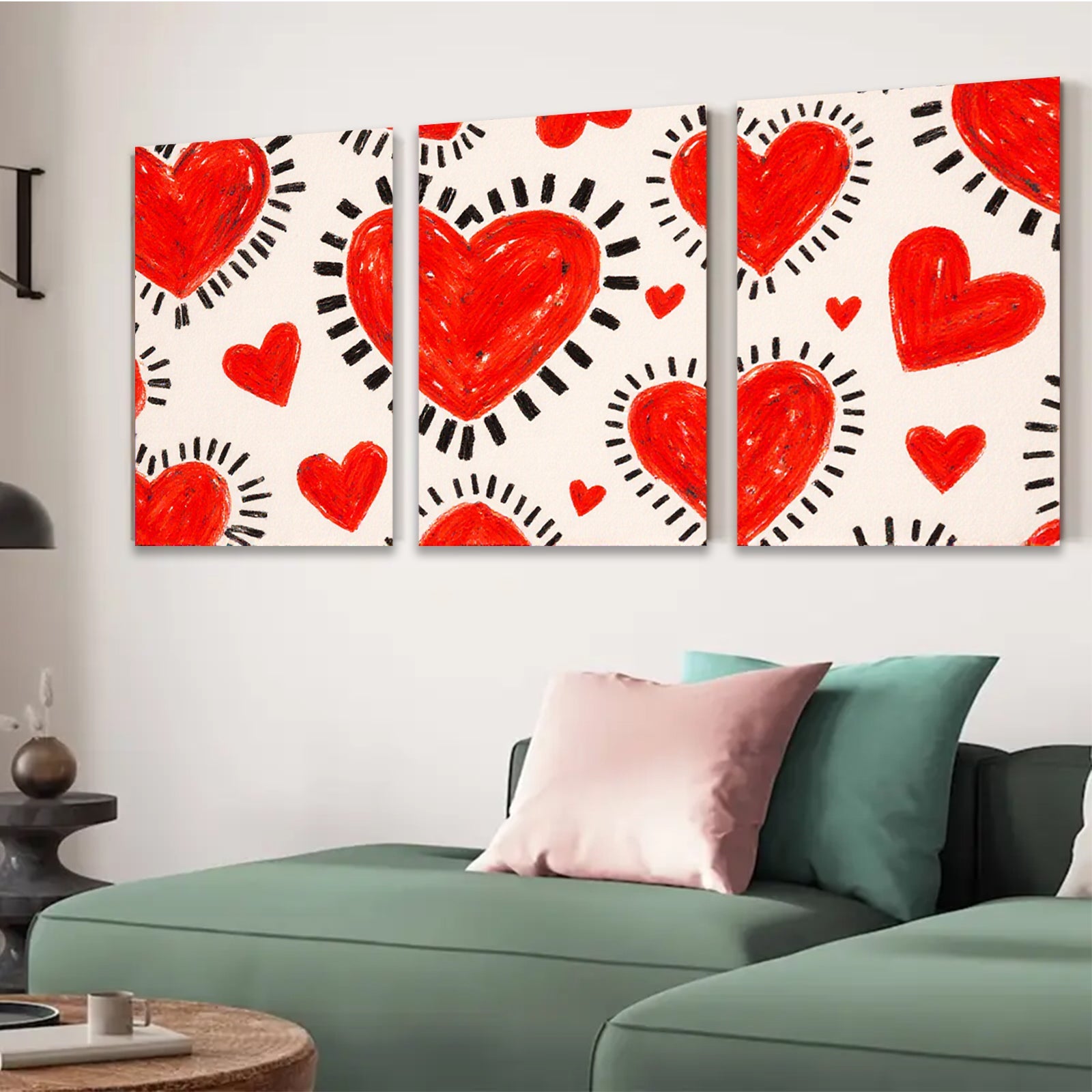 2D flat 1pc vibrant red heart pattern wall art canvas prints for bedroom living room decor farmhouse style modern aesthetic gallery wrapped