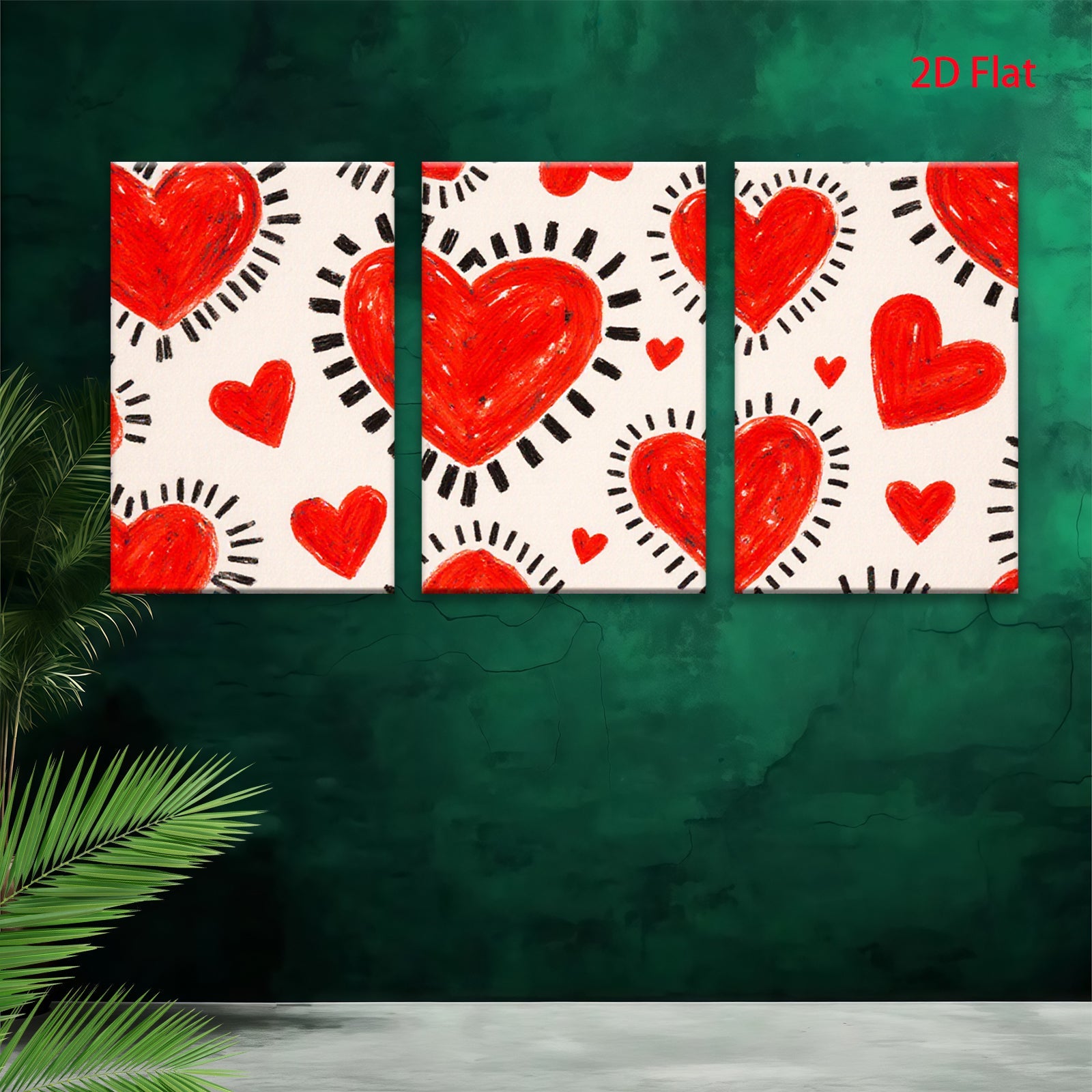 2D flat 1pc vibrant red heart pattern wall art canvas prints for bedroom living room decor farmhouse style modern aesthetic gallery wrapped