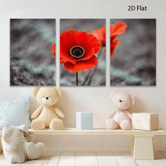 2D flat 1pc vibrant red poppy blooms against moody sky wall art for living room bedroom farmhouse decor modern minimalist botanical prints