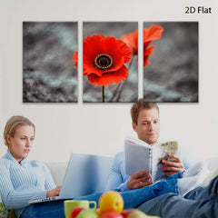 2D flat 1pc vibrant red poppy blooms against moody sky wall art for living room bedroom farmhouse decor modern minimalist botanical prints