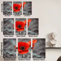 2D flat 1pc vibrant red poppy blooms against moody sky wall art for living room bedroom farmhouse decor modern minimalist botanical prints