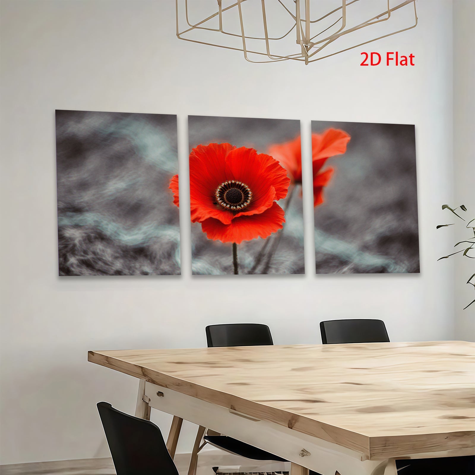 2D flat 1pc vibrant red poppy blooms against moody sky wall art for living room bedroom farmhouse decor modern minimalist botanical prints