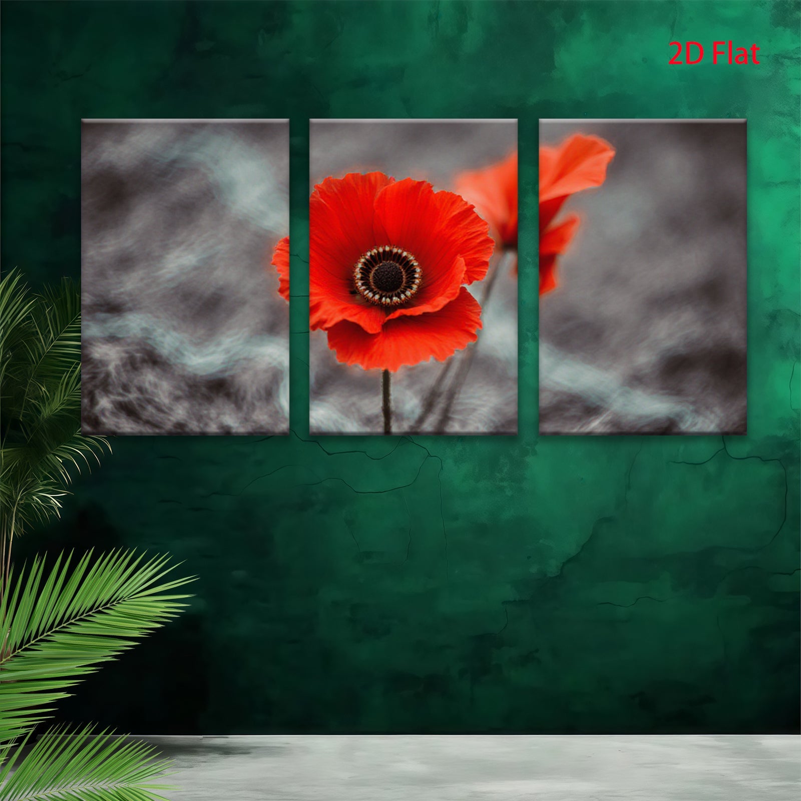2D flat 1pc vibrant red poppy blooms against moody sky wall art for living room bedroom farmhouse decor modern minimalist botanical prints