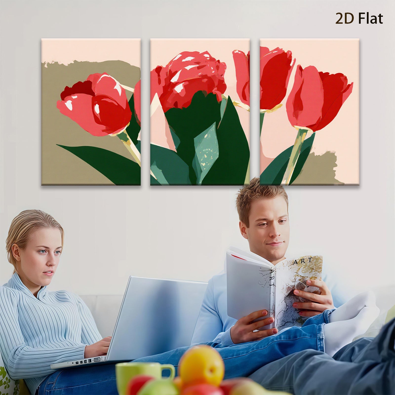 2D flat 1pc vibrant red tulips botanical wall art living room bedroom home decor farmhouse style modern minimalist gallery wrapped canvas prints