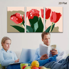 2D flat 1pc vibrant red tulips botanical wall art living room bedroom home decor farmhouse style modern minimalist gallery wrapped canvas prints