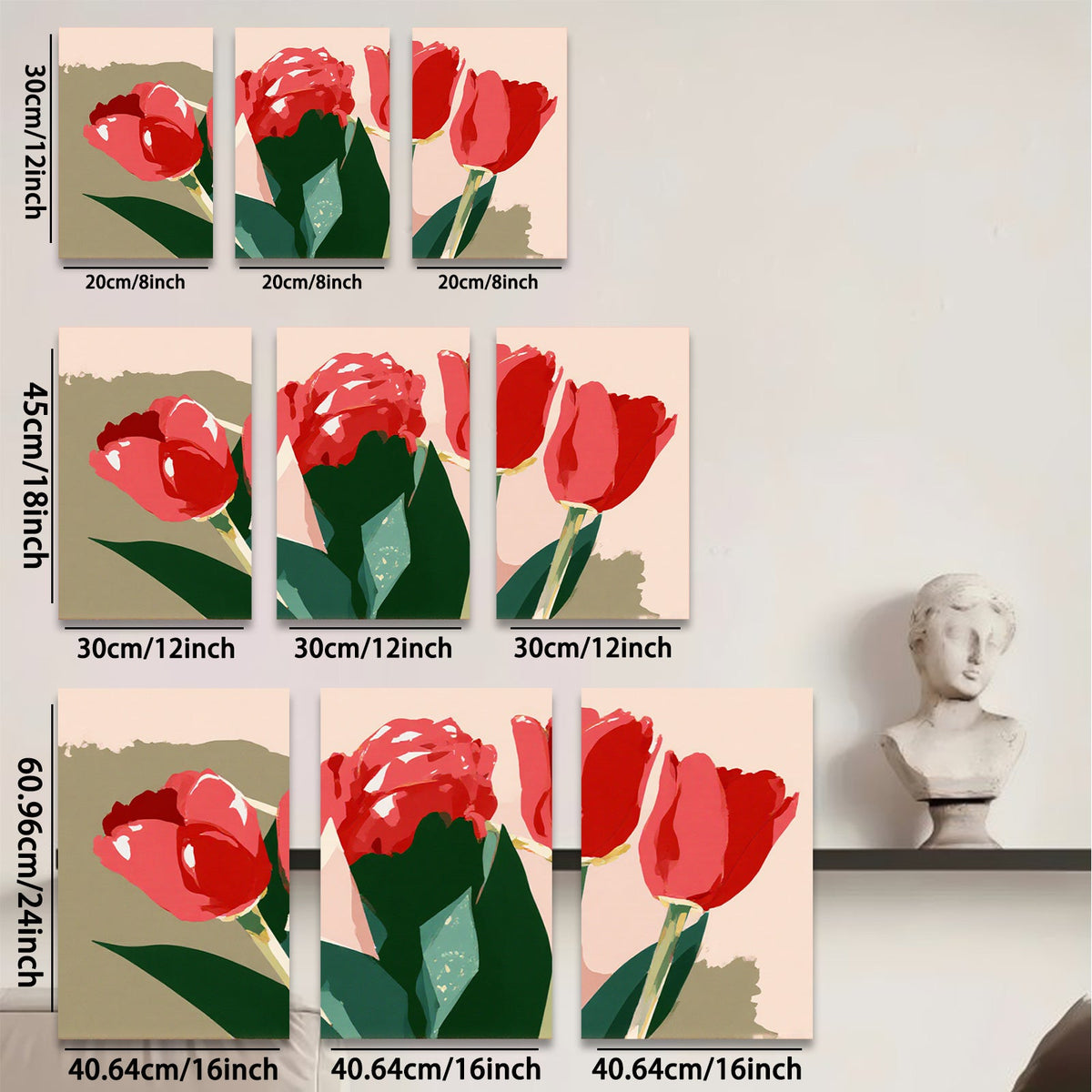2D flat 1pc vibrant red tulips botanical wall art living room bedroom home decor farmhouse style modern minimalist gallery wrapped canvas prints