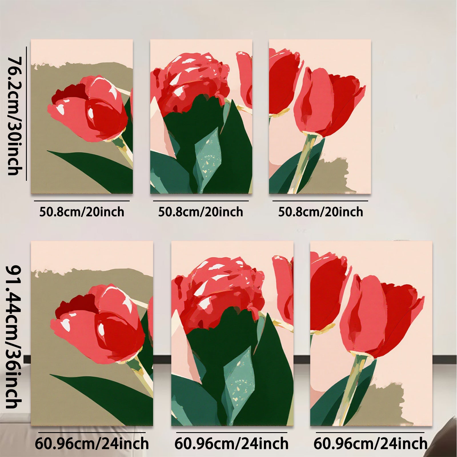 2D flat 1pc vibrant red tulips botanical wall art living room bedroom home decor farmhouse style modern minimalist gallery wrapped canvas prints