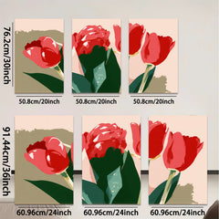 2D flat 1pc vibrant red tulips botanical wall art living room bedroom home decor farmhouse style modern minimalist gallery wrapped canvas prints