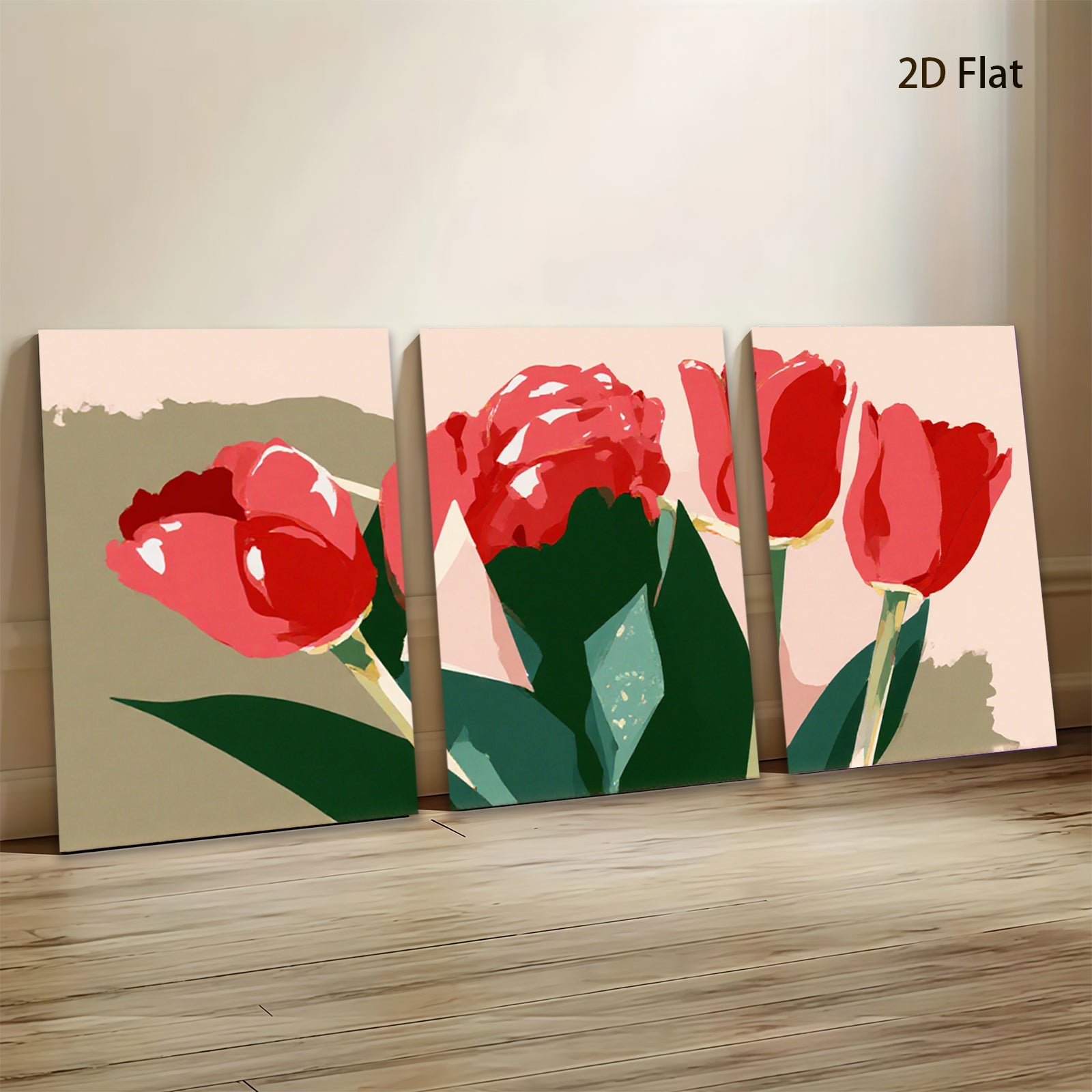 2D flat 1pc vibrant red tulips botanical wall art living room bedroom home decor farmhouse style modern minimalist gallery wrapped canvas prints