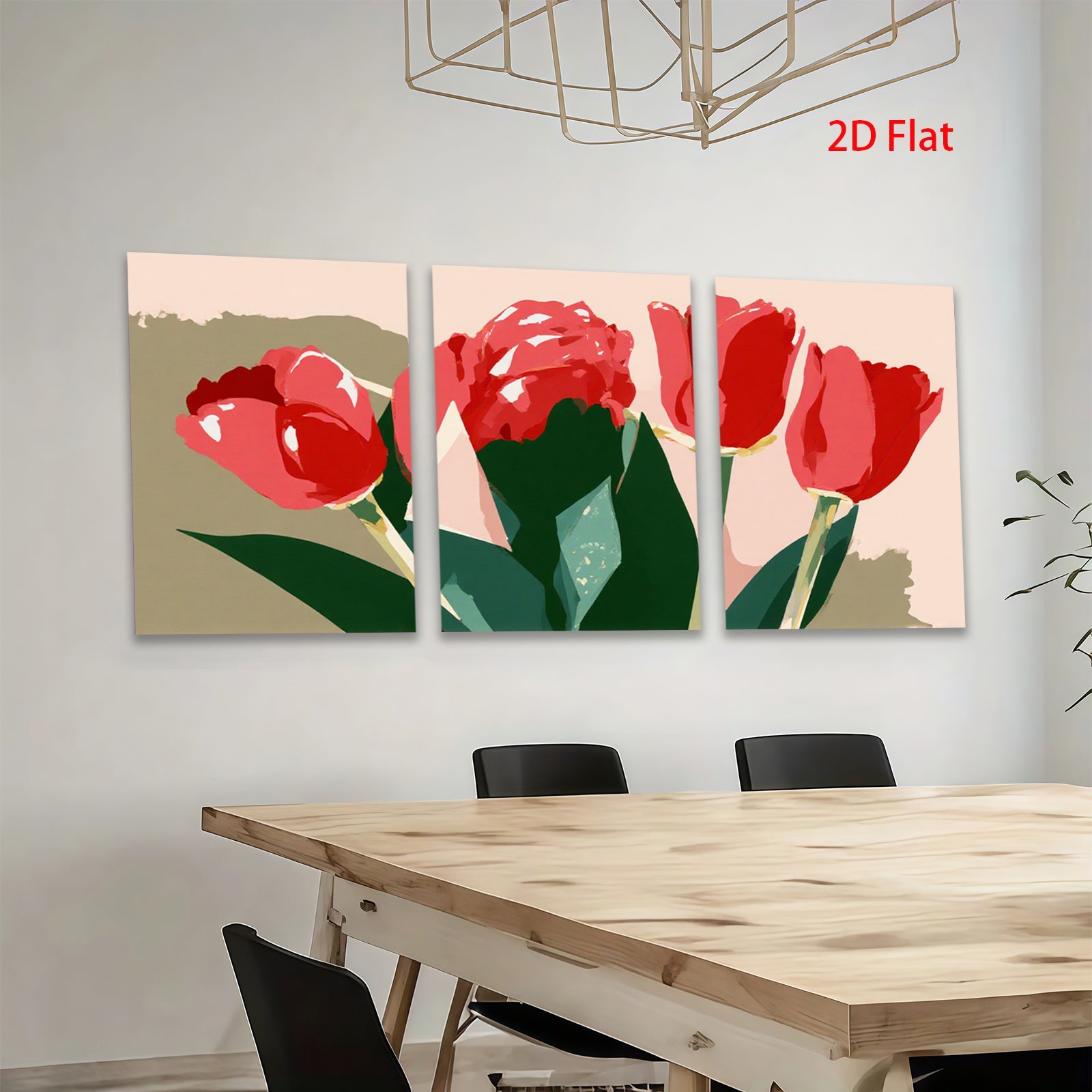 2D flat 1pc vibrant red tulips botanical wall art living room bedroom home decor farmhouse style modern minimalist gallery wrapped canvas prints