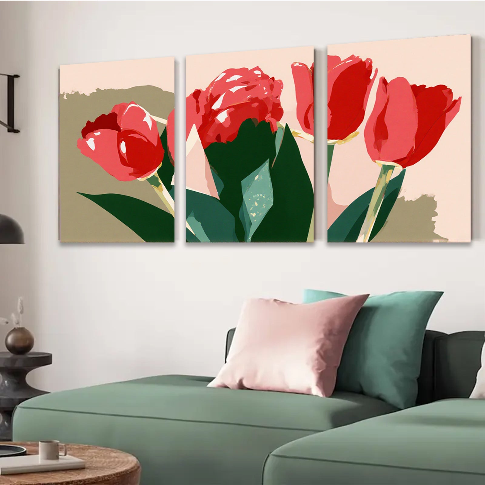 2D flat 1pc vibrant red tulips botanical wall art living room bedroom home decor farmhouse style modern minimalist gallery wrapped canvas prints