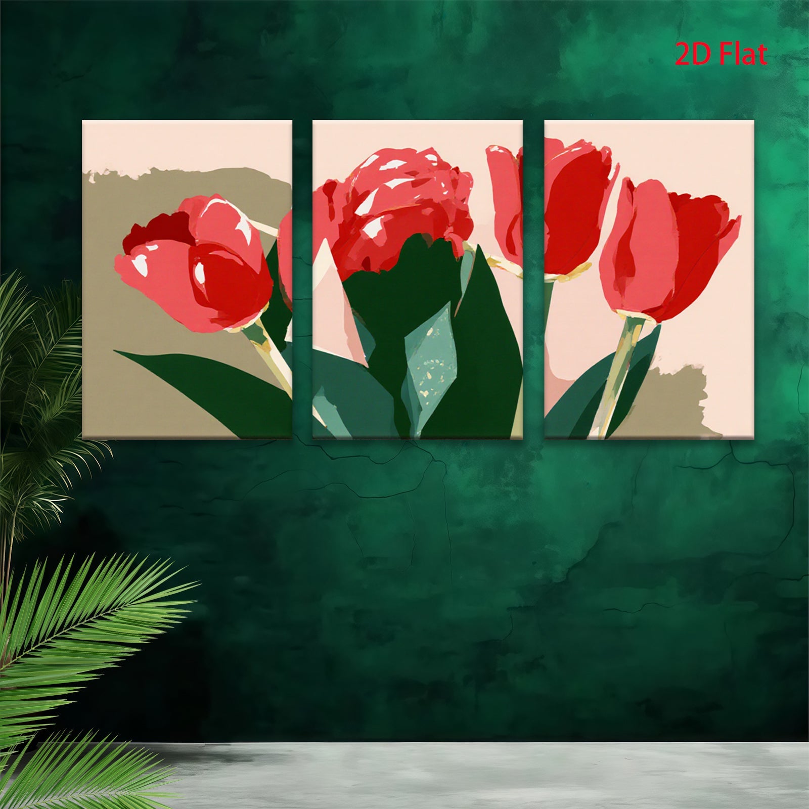 2D flat 1pc vibrant red tulips botanical wall art living room bedroom home decor farmhouse style modern minimalist gallery wrapped canvas prints