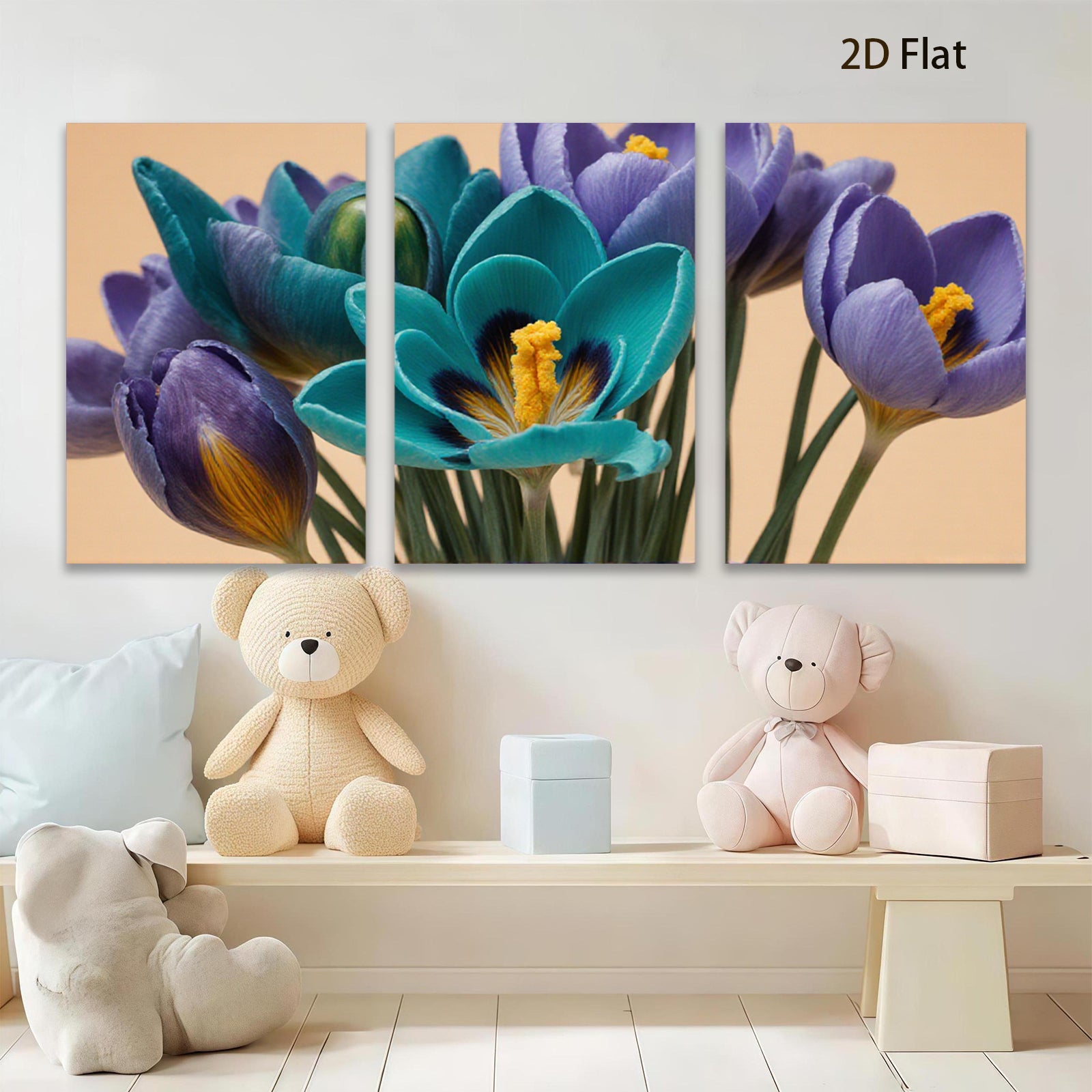 2D flat 1pc vibrant spring crocus blooms floral wall art living room bedroom decor farmhouse style modern canvas prints gallery wrapped