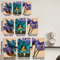 2D flat 1pc vibrant spring crocus blooms floral wall art living room bedroom decor farmhouse style modern canvas prints gallery wrapped
