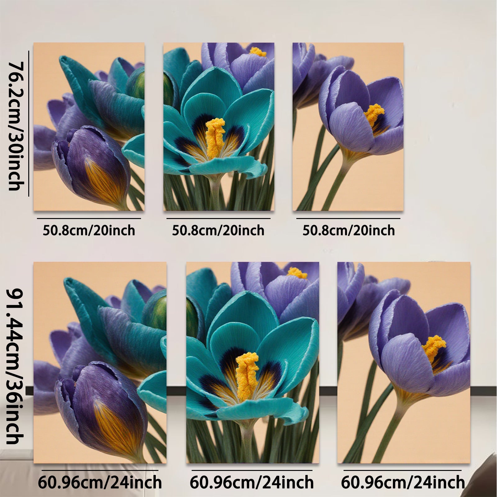 2D flat 1pc vibrant spring crocus blooms floral wall art living room bedroom decor farmhouse style modern canvas prints gallery wrapped