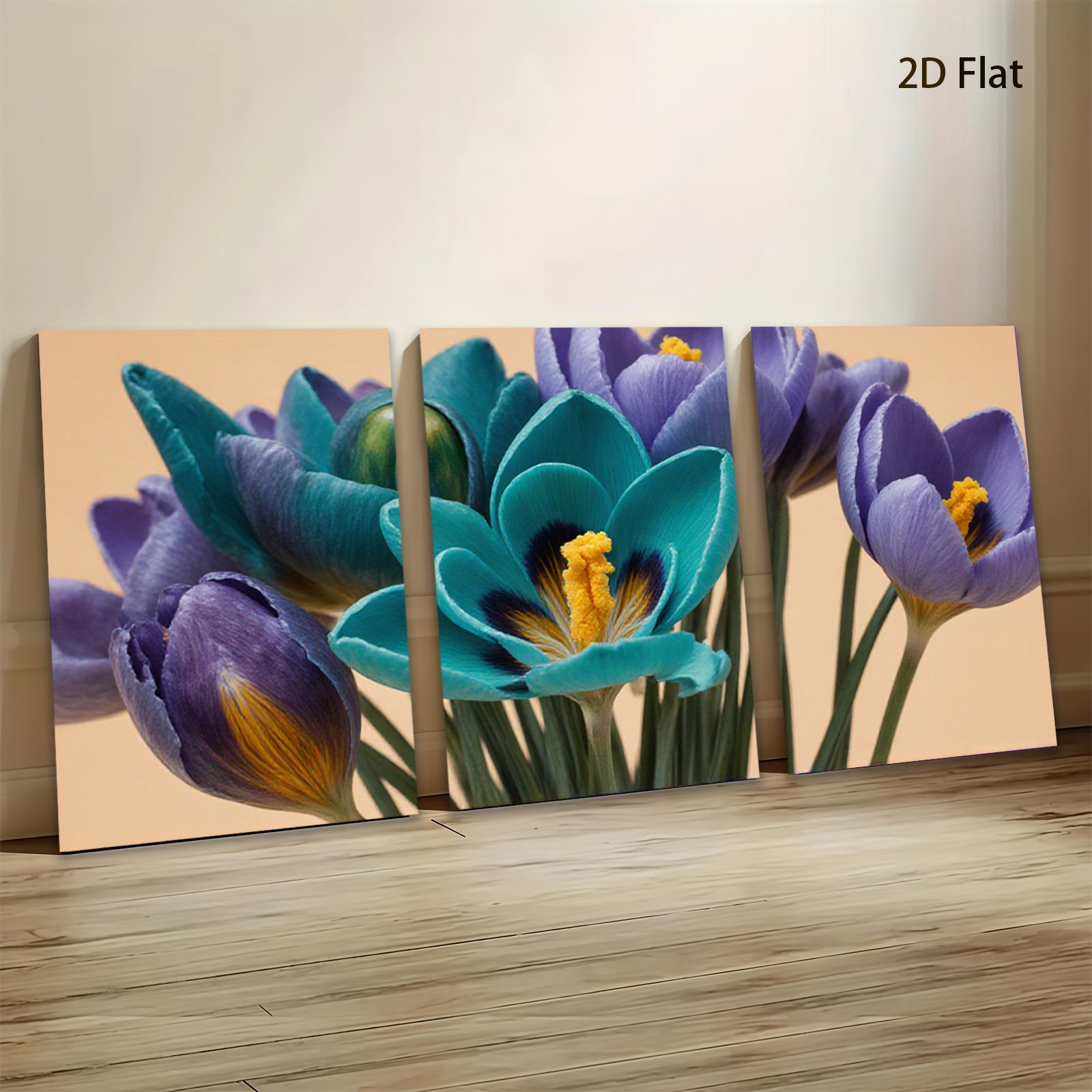 2D flat 1pc vibrant spring crocus blooms floral wall art living room bedroom decor farmhouse style modern canvas prints gallery wrapped