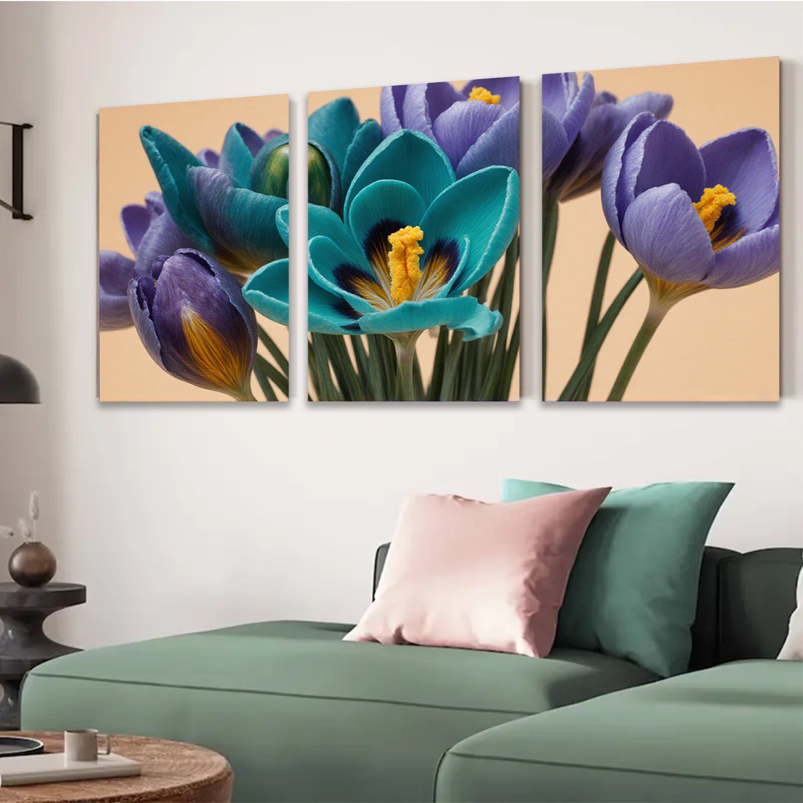 2D flat 1pc vibrant spring crocus blooms floral wall art living room bedroom decor farmhouse style modern canvas prints gallery wrapped