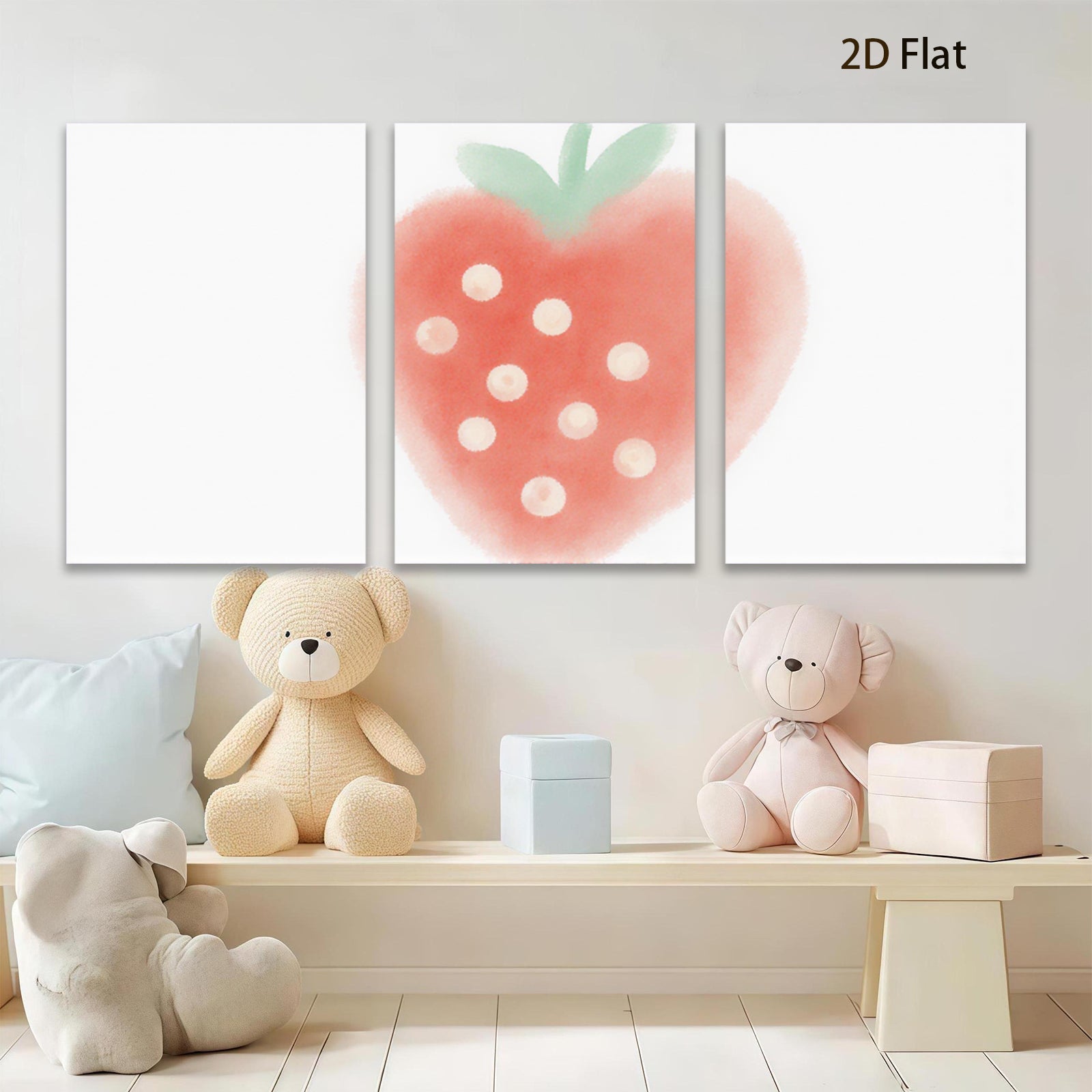 2D flat 1pc vibrant strawberry wall art colorful kitchen decor farmhouse style living room bedroom gallery wrapped canvas prints modern botanical illustration cozy home accents