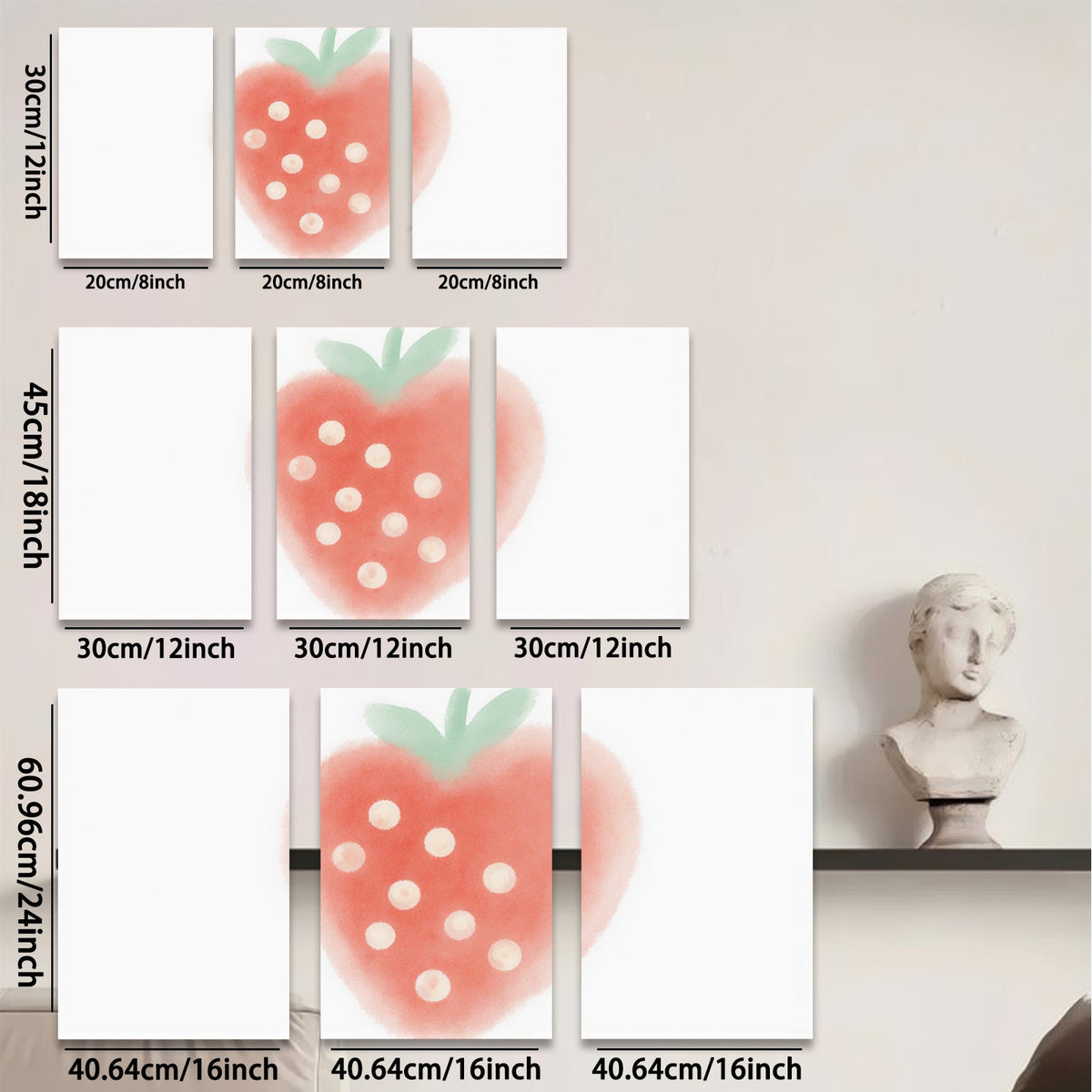 2D flat 1pc vibrant strawberry wall art colorful kitchen decor farmhouse style living room bedroom gallery wrapped canvas prints modern botanical illustration cozy home accents