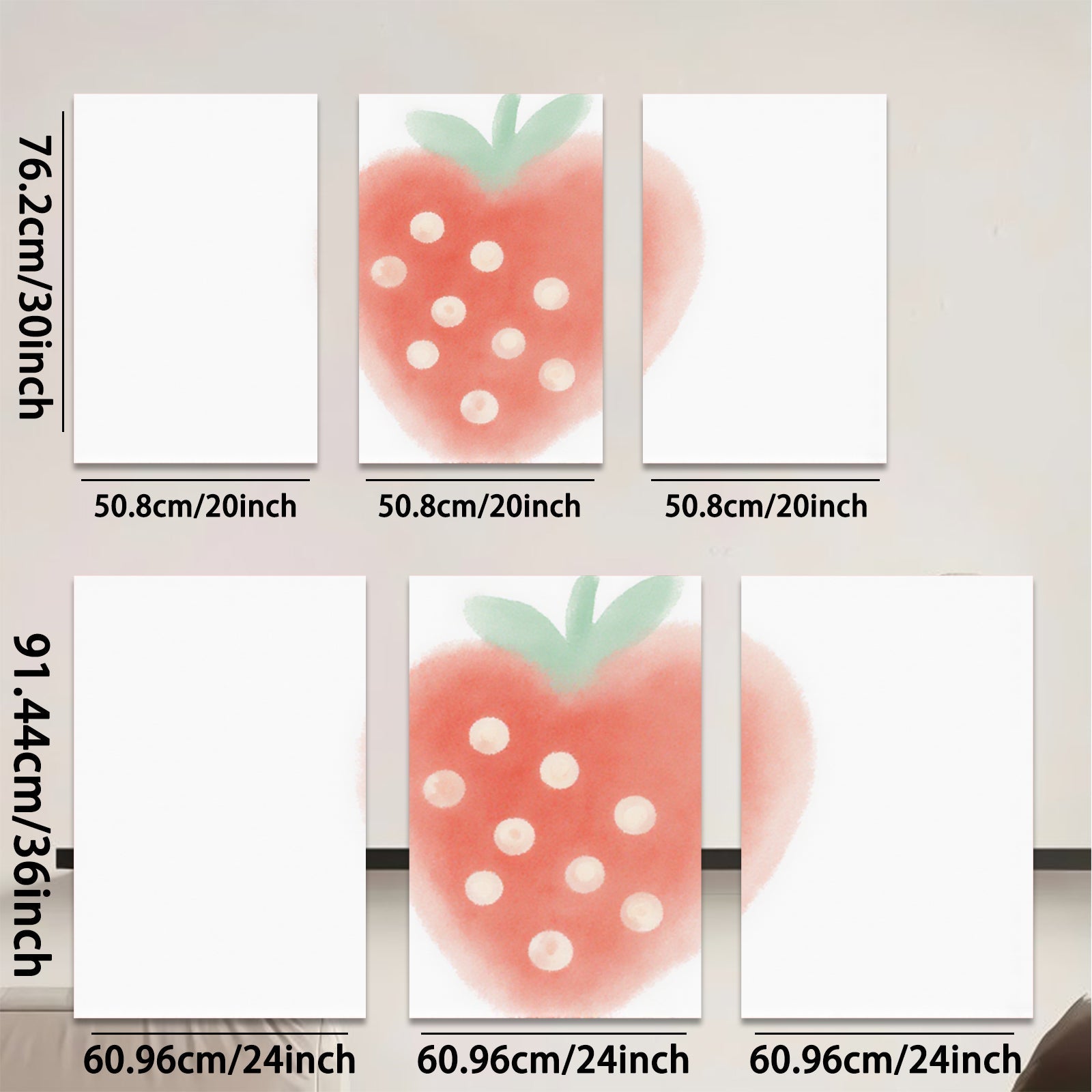 2D flat 1pc vibrant strawberry wall art colorful kitchen decor farmhouse style living room bedroom gallery wrapped canvas prints modern botanical illustration cozy home accents