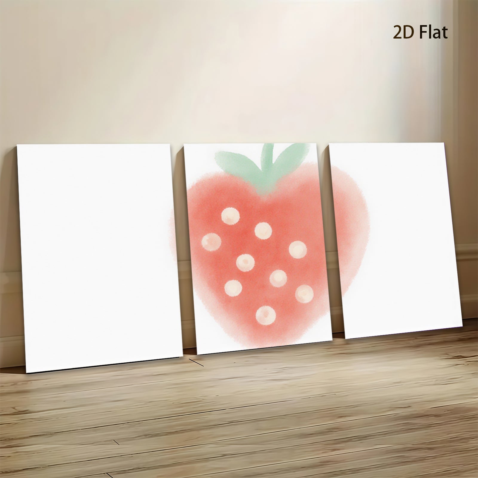 2D flat 1pc vibrant strawberry wall art colorful kitchen decor farmhouse style living room bedroom gallery wrapped canvas prints modern botanical illustration cozy home accents