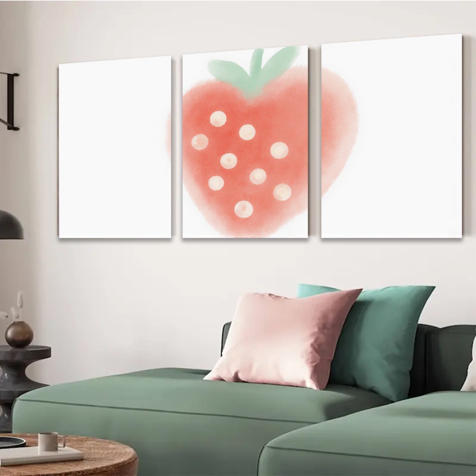 2D flat 1pc vibrant strawberry wall art colorful kitchen decor farmhouse style living room bedroom gallery wrapped canvas prints modern botanical illustration cozy home accents