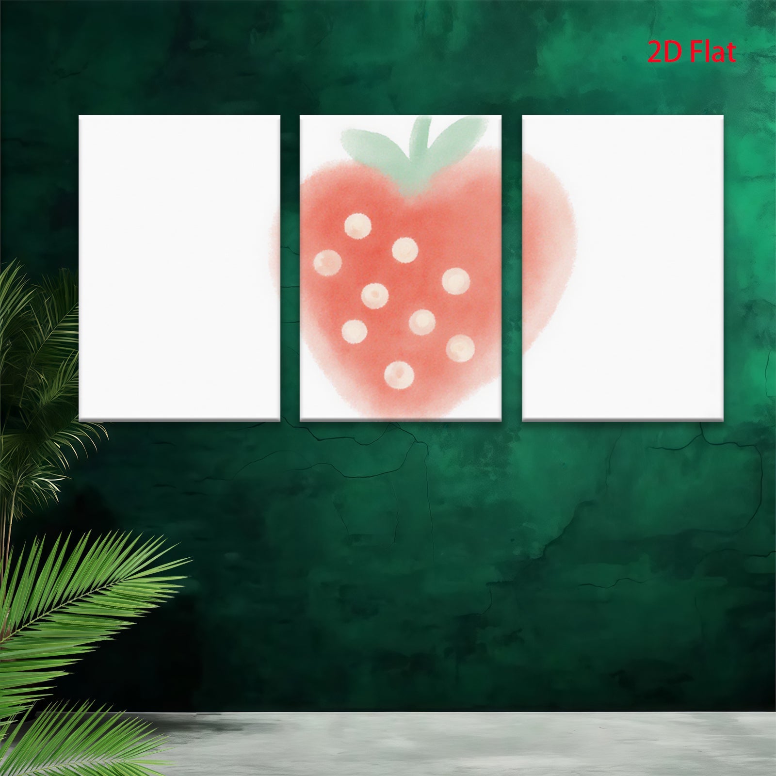 2D flat 1pc vibrant strawberry wall art colorful kitchen decor farmhouse style living room bedroom gallery wrapped canvas prints modern botanical illustration cozy home accents