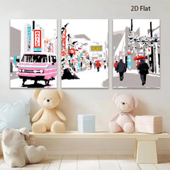 2D flat 1pc vibrant street scene bustling city life modern wall art for living room bedroom office gallery wrapped canvas farmhouse decor