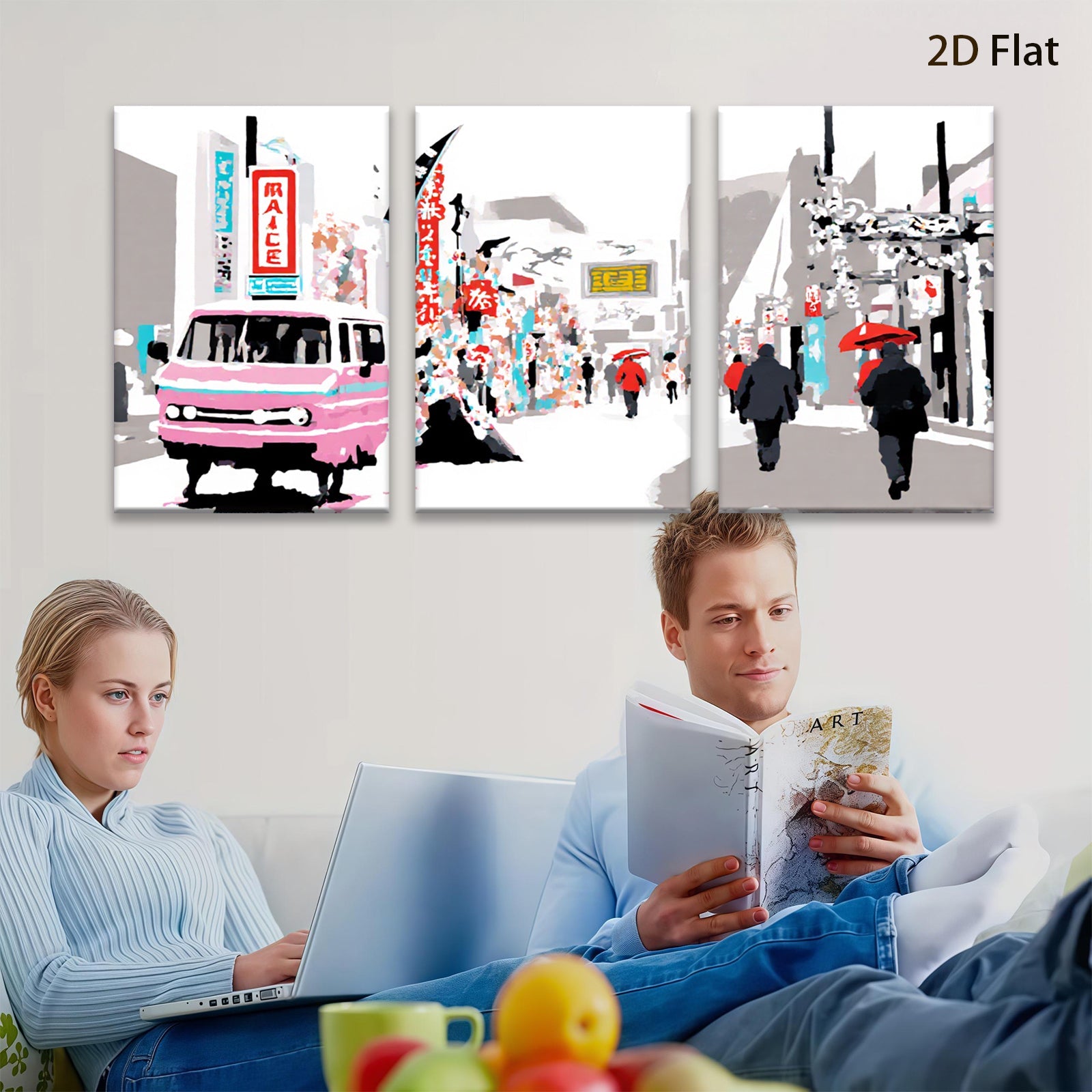 2D flat 1pc vibrant street scene bustling city life modern wall art for living room bedroom office gallery wrapped canvas farmhouse decor