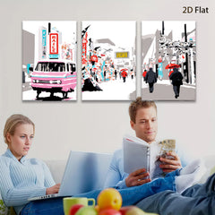 2D flat 1pc vibrant street scene bustling city life modern wall art for living room bedroom office gallery wrapped canvas farmhouse decor