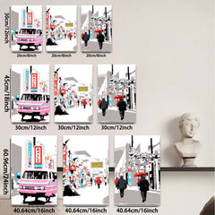 2D flat 1pc vibrant street scene bustling city life modern wall art for living room bedroom office gallery wrapped canvas farmhouse decor