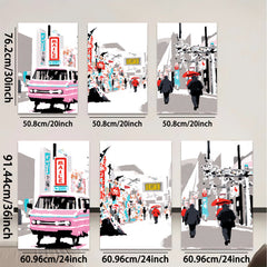 2D flat 1pc vibrant street scene bustling city life modern wall art for living room bedroom office gallery wrapped canvas farmhouse decor