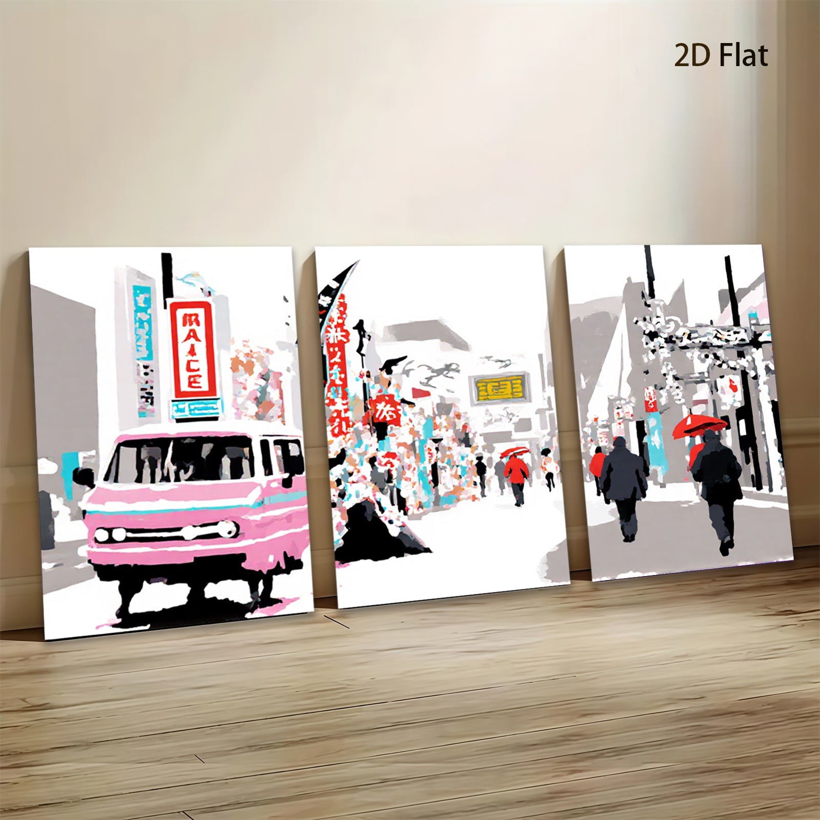 2D flat 1pc vibrant street scene bustling city life modern wall art for living room bedroom office gallery wrapped canvas farmhouse decor