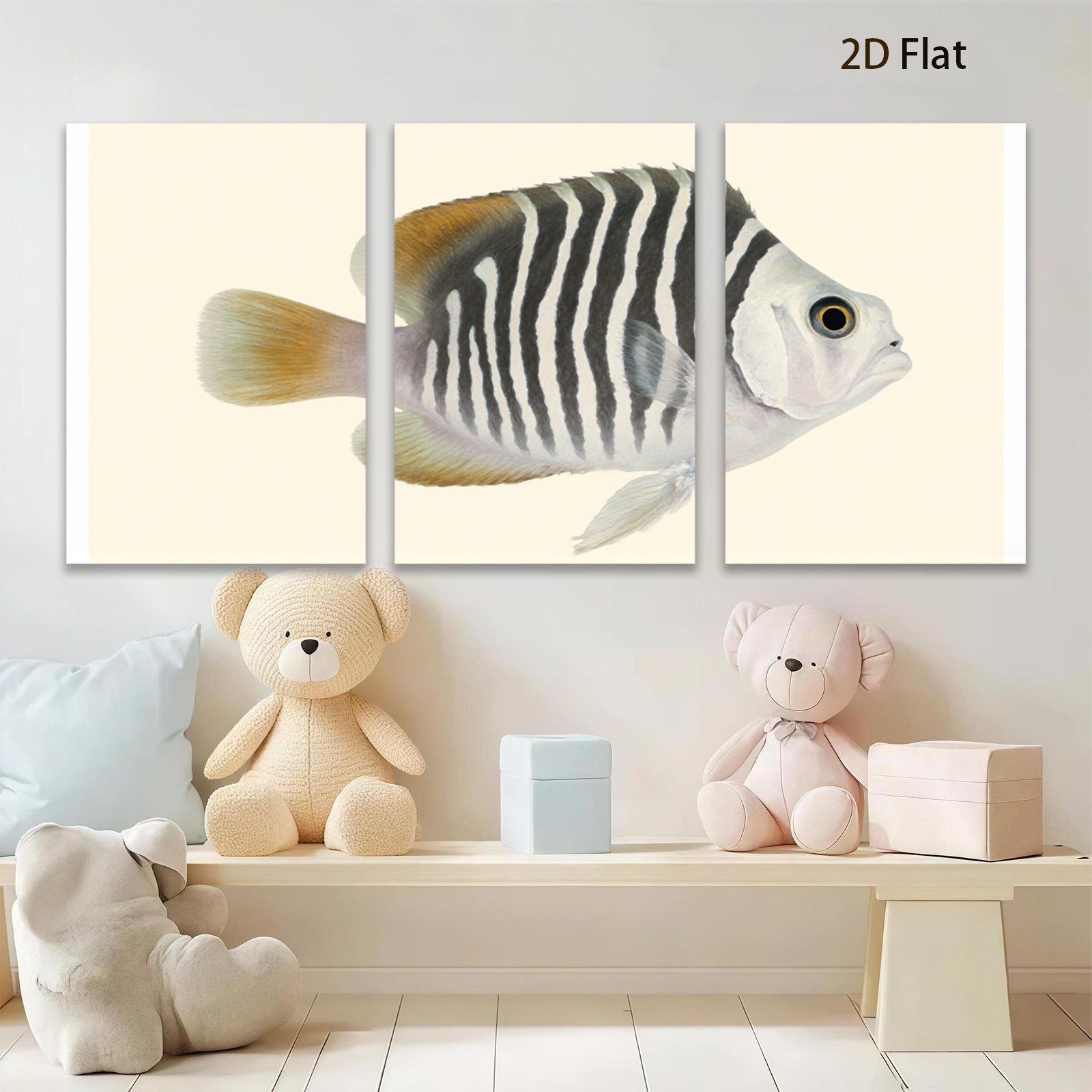 2D flat 1pc vibrant striped fish wall art coastal bathroom decor farmhouse living room canvas prints modern minimalist gallery wrapped statement piece